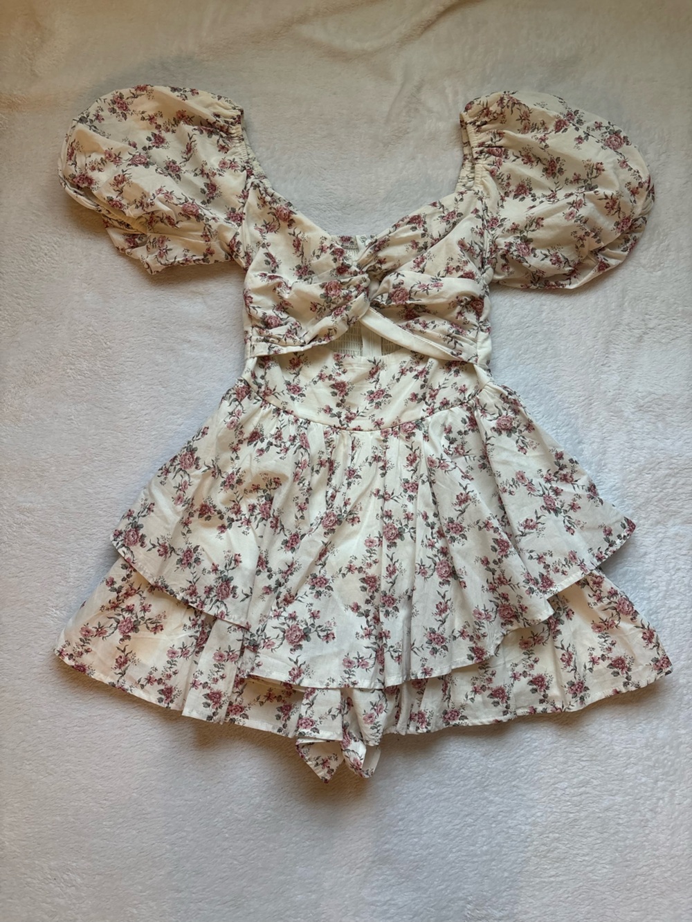 Altar'd State Ivory Mini Dress with Dusty Rose Floral Print